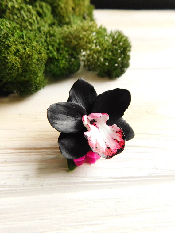 Black orchid brooch Flower brooch Orchid jewelry Mom gift Etsy