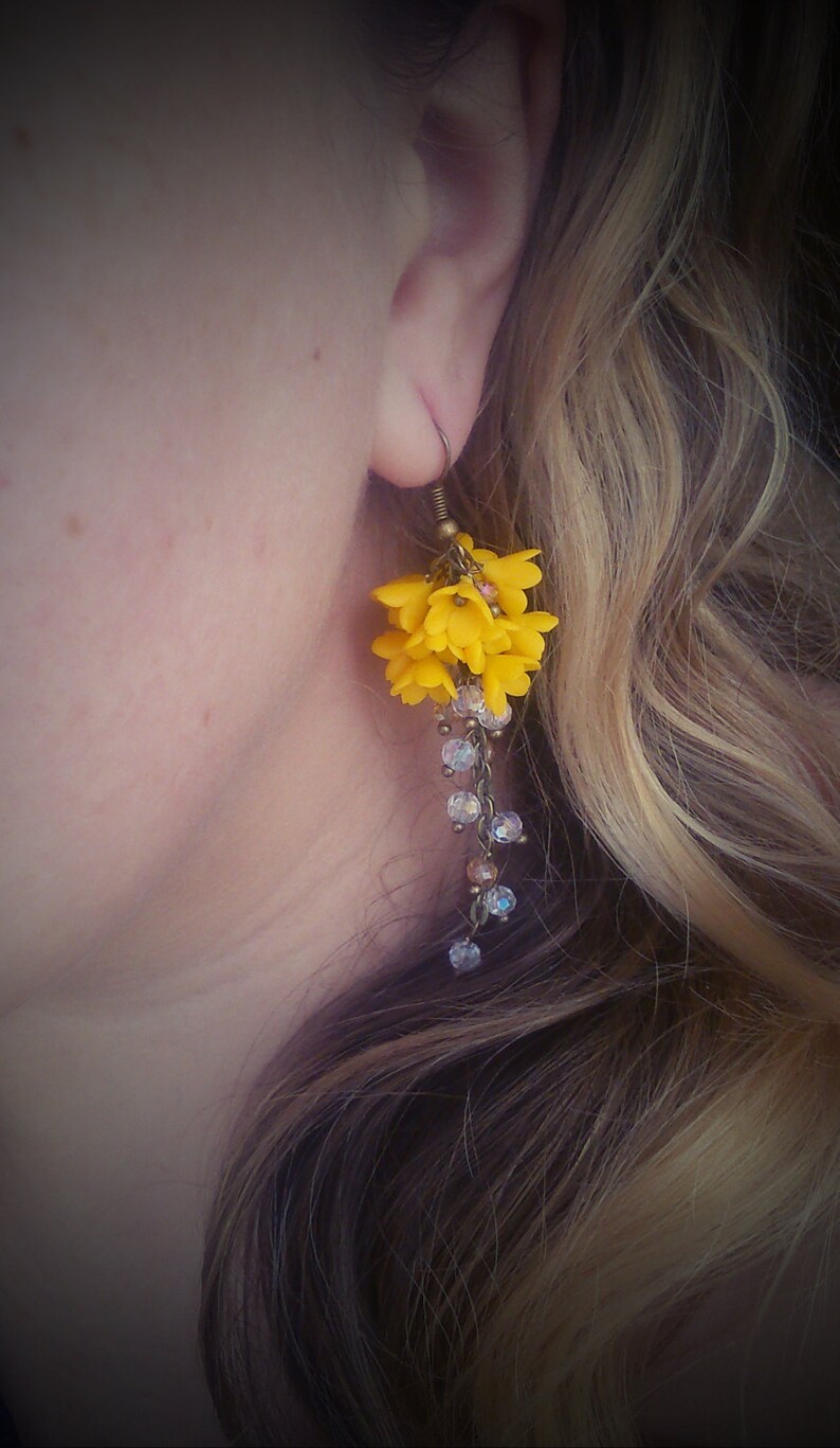 Yellow Cluster Earrings Long Flower Clusters Flower Jewelry Etsy