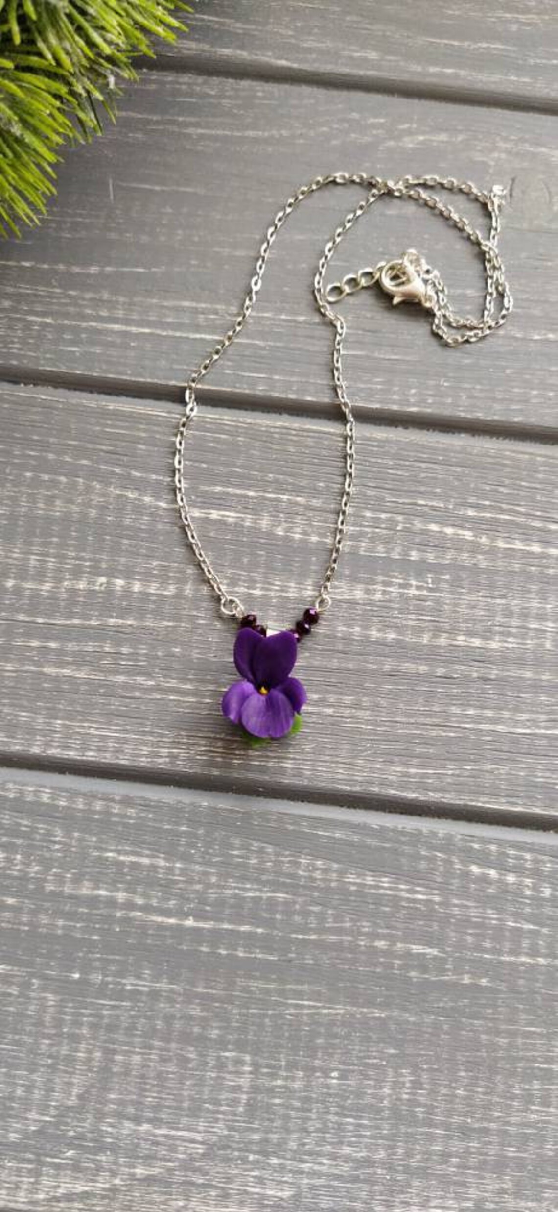 Violet necklace Floral pendant Flower jewelry Purple necklace Etsy