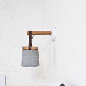 Wall lamp "Erik" scandinavian design, handmade from solid oak, concrete for wall outlet/hardwire