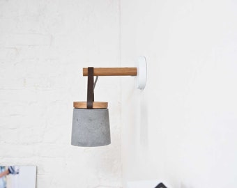 Wall lamp "Erik" scandinavian design, handmade from solid oak, concrete for wall outlet/hardwire