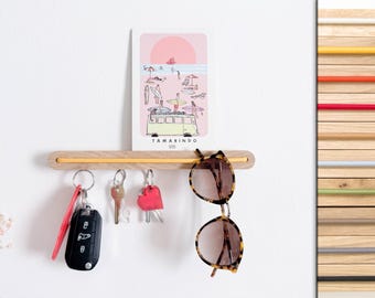 Key rack - Glasses holder - Picture rail - Magnetic - Rubber cord - Minimalist - Many colors - Oak wood - Handmade - Gift