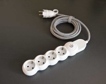 4-way power strip with switch and 1.6 meter linen gray cable