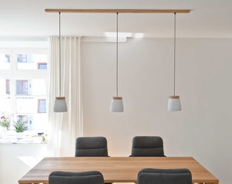 Canopy in oak wood - pendant luminaire suspension for dining table and counter - covered power distribution - pendant luminaires canopy