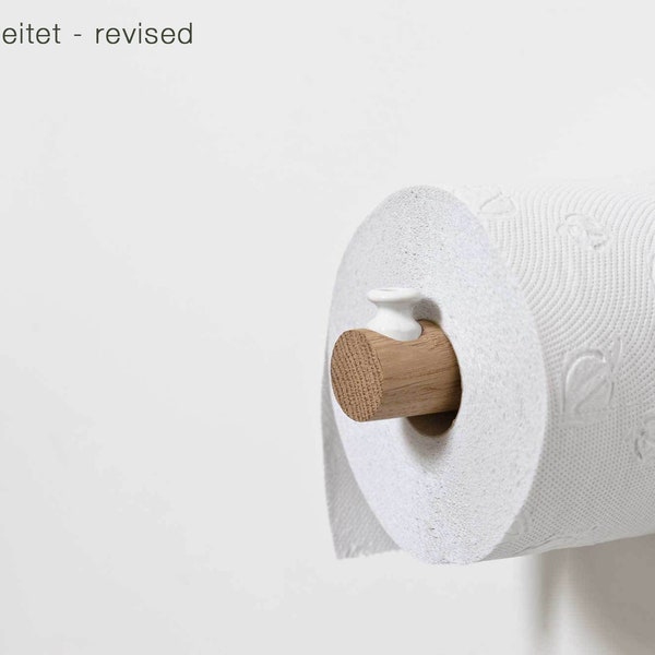 Toilet paper holder 2.0 - Scandinavian design - oak and porcelain minimalist - Revised