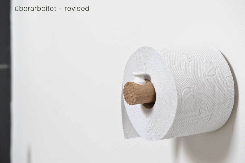 Toilettenpapierhalter skandinavisches Design Eiche und Porzellan minimalistisch überarbeitet Bild 1