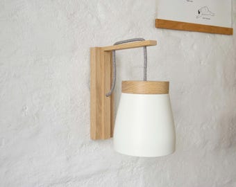 No. 03 - Wall light - anthracite - wall outlet - oak wood - handmade - E27 - bedside table - opt. switch - textile cable