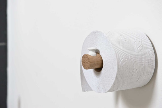 Toilet paper holder Scandinavian design oak and porcelain | Etsy