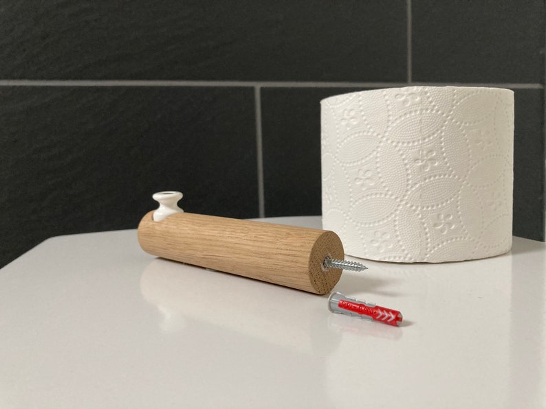 Toilettenpapierhalter skandinavisches Design Eiche und Porzellan minimalistisch überarbeitet Bild 8