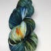 Hand dyed sock yarn in teal, dark green and blues. Super wash Marino and nylon sock yarn inspired by Canyon Lake.  Sock yarn hand dyed