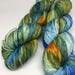 Sock weight hand dyed yarn in  blues and oranges perfect for  knitting and crocheting, Indie dyed aqua sports weight superwash for shawls