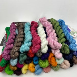 Hand dyed  mini skin of yarn tonal color of your choice, NEW COLORWAYS mini skeins of sock yarn hand dyed, a rainbow of colors in solid yarn