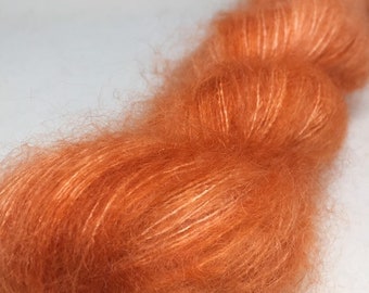 Hand dyed mohair in orange   Fuzzy Pumpkin lace mohair yarn