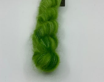 1 skein of of mohair and silk in lace weight hand dyed in green apple, mohair yarn that is hand dyed in green, Granny Smith SALE price