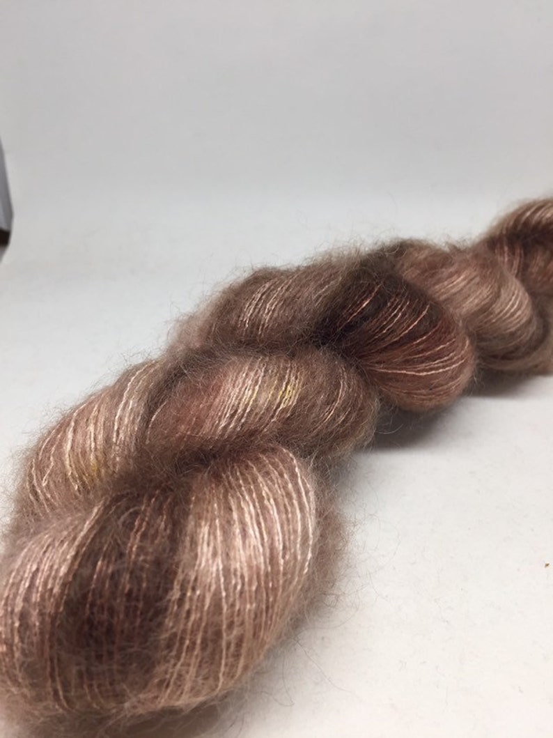 Sale hand dyed skein of mohair and silk in lace weight, tonal chocolate brown mohair silk yarn, rich brown mohair lace yarn, sale price, image 5