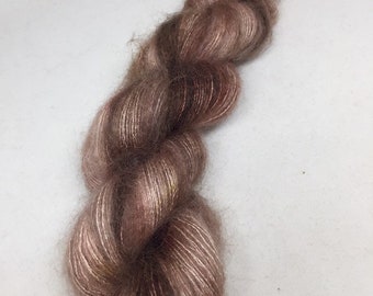 Sale hand dyed skein of mohair and silk in lace weight, tonal chocolate brown mohair silk yarn, rich brown mohair lace yarn, sale price,