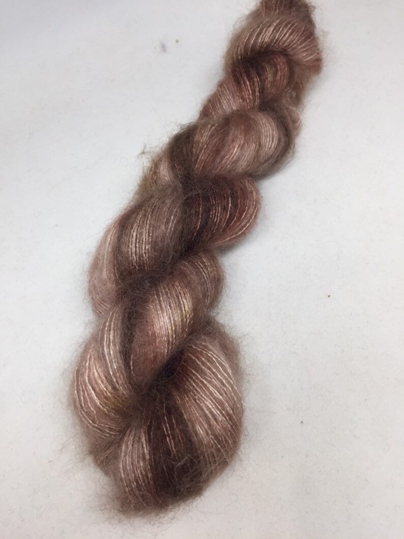 Sale hand dyed skein of mohair and silk in lace weight, tonal chocolate brown mohair silk yarn, rich brown mohair lace yarn, sale price, image 1