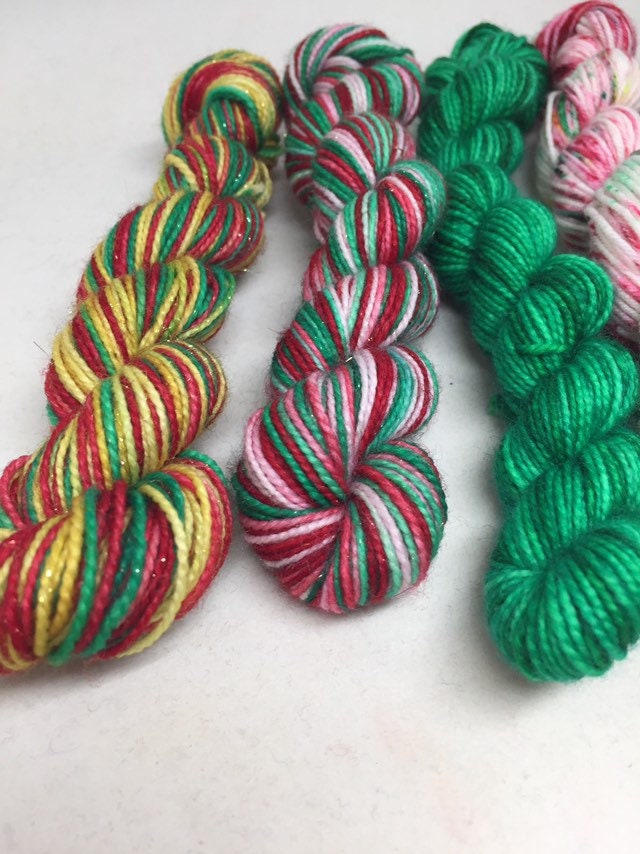 Hand Dyed Christmas Sock Yarn 5 Different Mini Skeins Indie Etsy