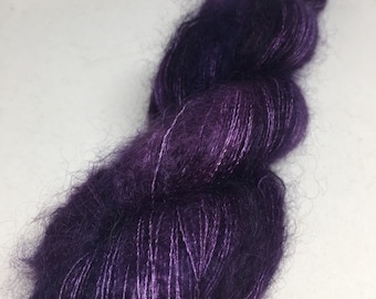 Hand dyed mohair and silk lace weight in a deep purple, mohair lace weight hand dyed purple skein