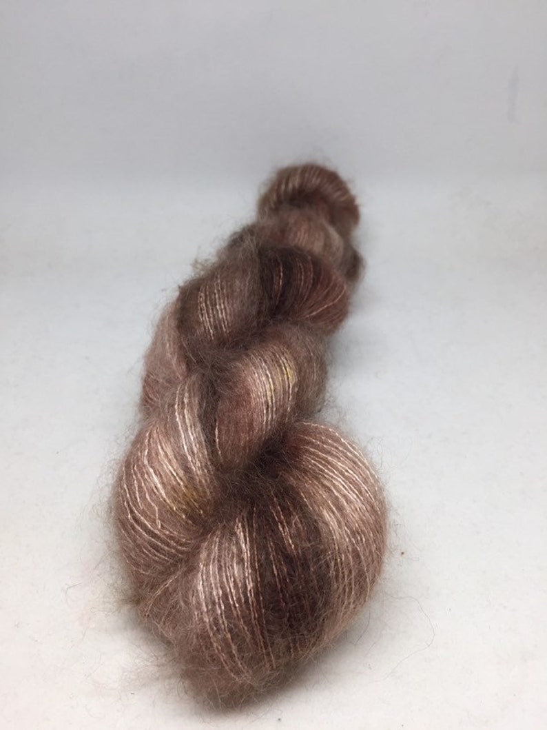 Sale hand dyed skein of mohair and silk in lace weight, tonal chocolate brown mohair silk yarn, rich brown mohair lace yarn, sale price, image 2