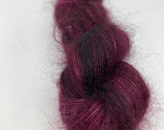 Hand dyed mohair and silk in deep burgundy win color