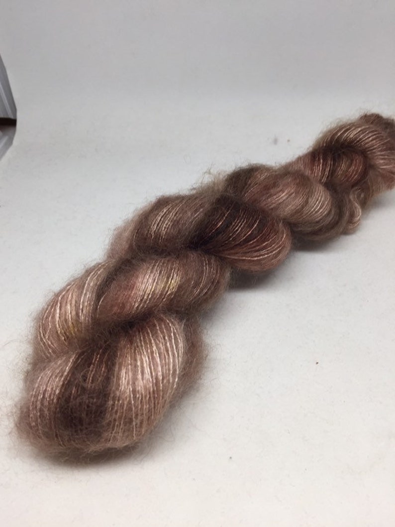 Sale hand dyed skein of mohair and silk in lace weight, tonal chocolate brown mohair silk yarn, rich brown mohair lace yarn, sale price, image 4