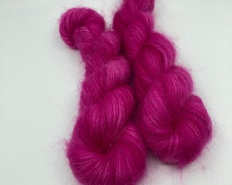Hand dyed mohair and silk lace weight yarn, pink mohair