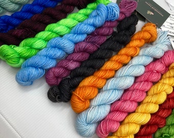 Hand dyed  mini skin of yarn tonal color of your choice, mini skeins of sock yarn hand dyed