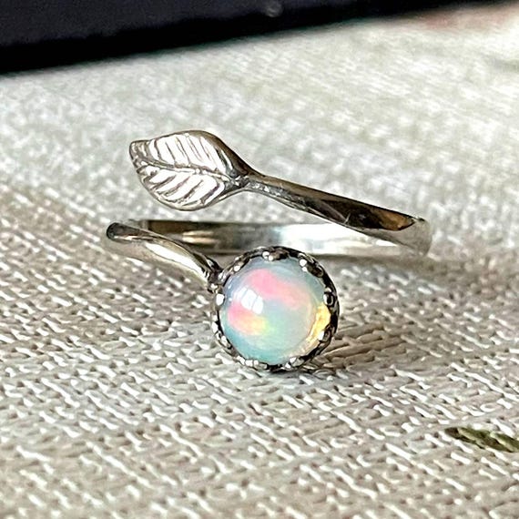Leaf Natural Opal Ring Ag925, Adjustable Size, Sterling  display picture 1