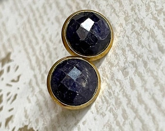 Sapphire Stud Earrings, Semiprecious Gemstones, Stud Earrings, Gold Color, Vintage, Bohemian