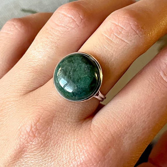 Kambala Jasper Ring, Silver Brass Gemstone Ring, Simple Elegant