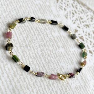 Multicolor Tourmaline Bracelet Gold Plated, Gold Bracelet, AG925, Tiny Bracelet, Tourmaline Bracelet, Beads, Women Gift, Bohemian