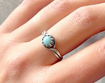 Bague en argent antique Larimar, anneau réglable, bague en laiton, cadeau femme, bague en filigrane