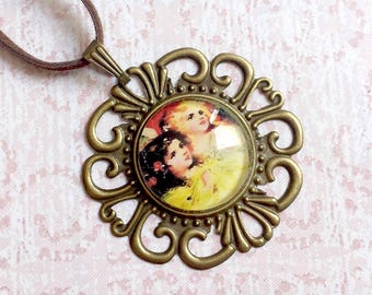 Vintage Style Filigree Pendant, Bronze Flower, Romantic Image