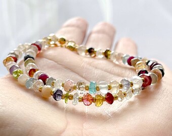Bracelet rondelle de pierres précieuses mélangées, argent 925 plaqué or