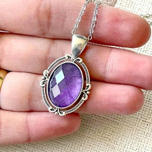 Amethyst Antique Silver Necklace, Gemstone Pendant Brass Necklace, Unique Gift For Her, Amethyst Charm, Vintage Handmade Jewelry For Women
