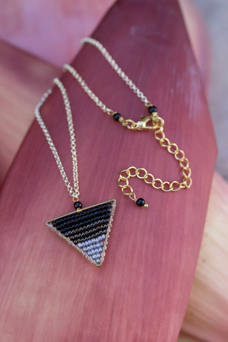 Boho Style triangle necklace Casual Style Crystal necklace Attractive black beads necklace pretty girl beautiful necklace handmade