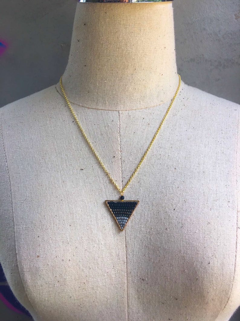 Boho Style triangle necklace Casual Style Crystal necklace Attractive black beads necklace pretty girl beautiful necklace handmade