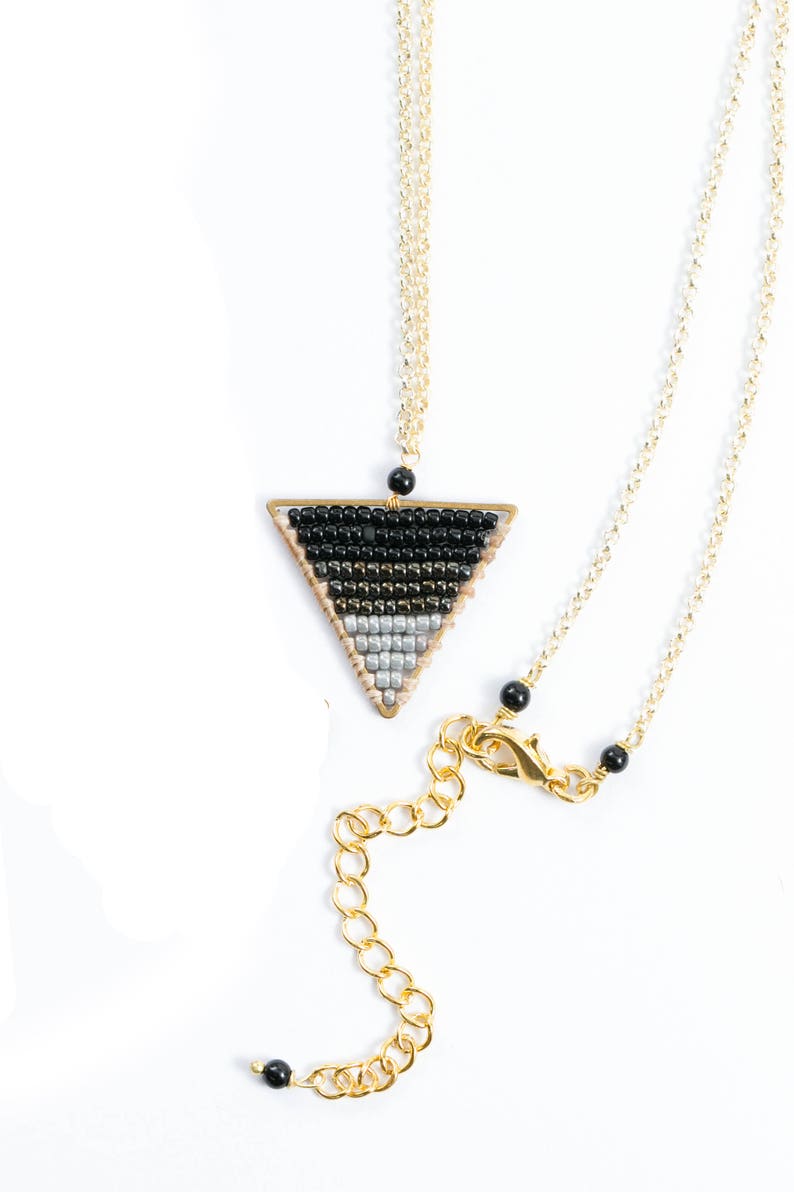 Boho Style triangle necklace Casual Style Crystal necklace Attractive black beads necklace pretty girl beautiful necklace handmade