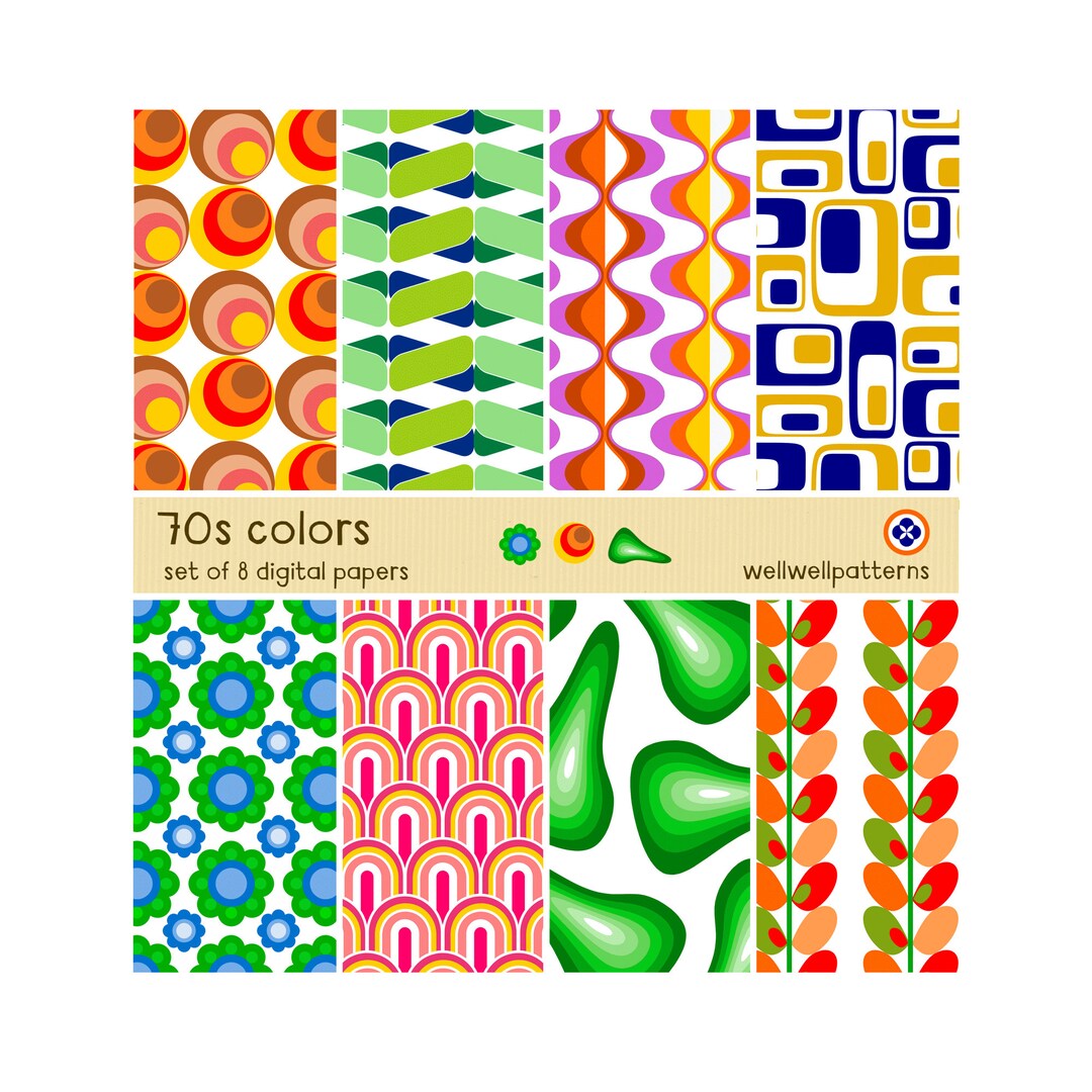 Printable Paper Pack Colorful Retro Patterns Etsy