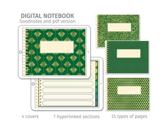 Digital notebook, planner, landscape, green tones