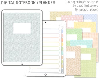 Digital notebook for all purposes, 10 sections, 10 covers, matching stickers