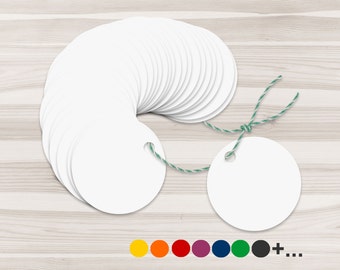 30 circle gift tags, plain, many colors, 5 cm