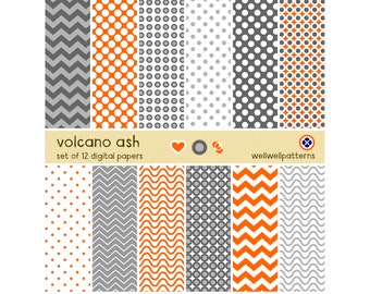 Digital pattern set, dot and geo patterns, orange and grey tones