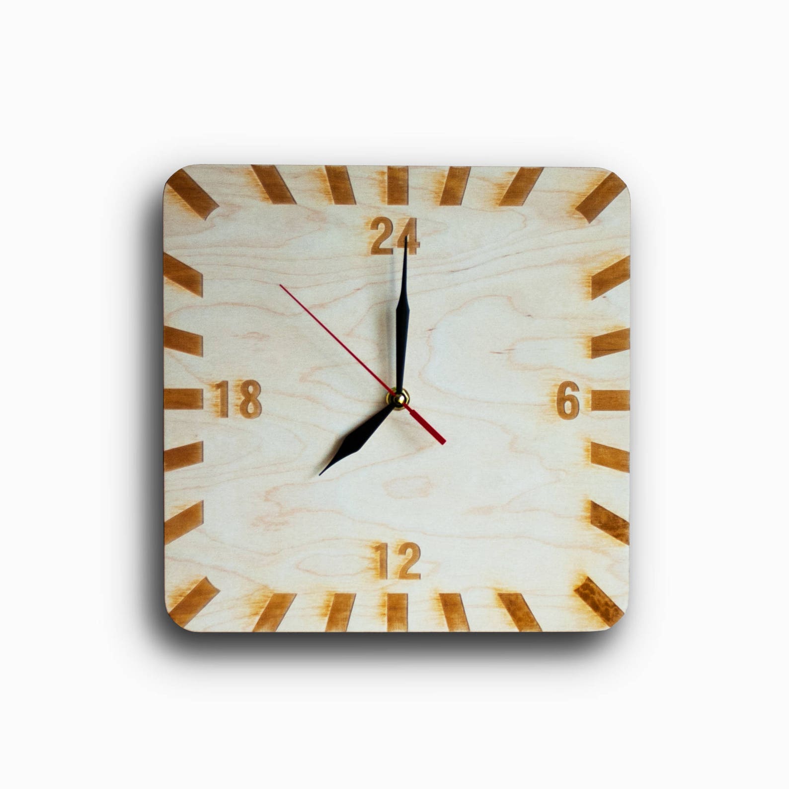 24 H Daily Clock Wall Clock Square Hand Made Wood Wall Clock Etsy