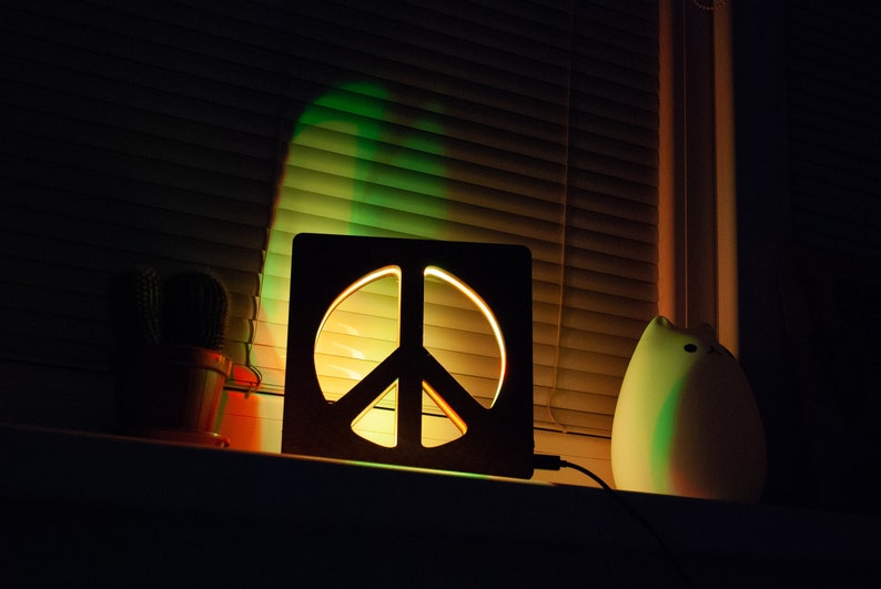 Usb Peace Sign Lamp Night Lights For Bedroom Symbol Table Wooden Led Warm Light Pacific