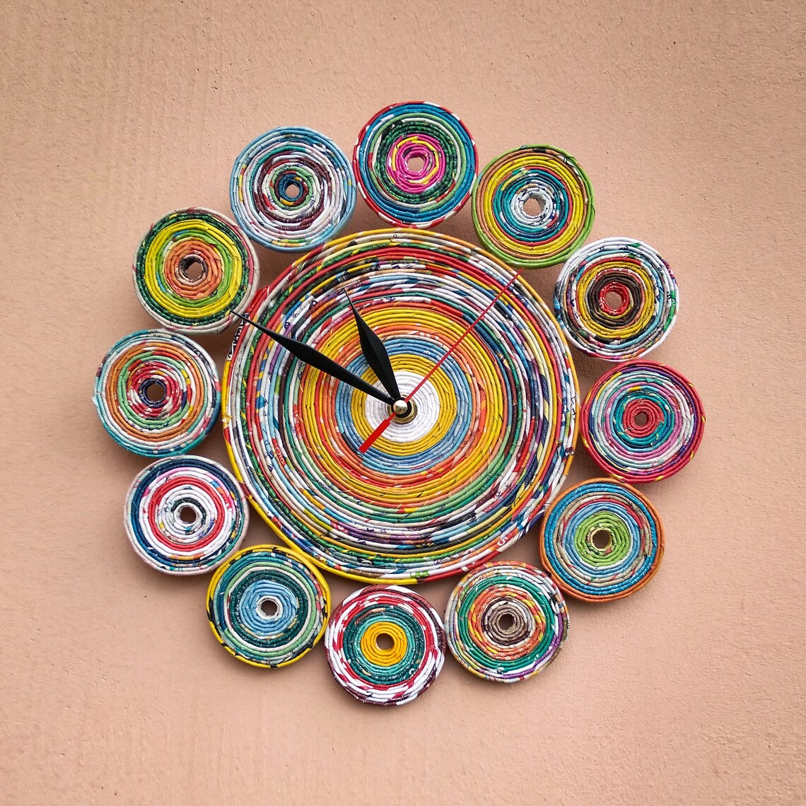 Rainbow Round Hand Made Paper Wall Clock No Ticking Designer Etsy