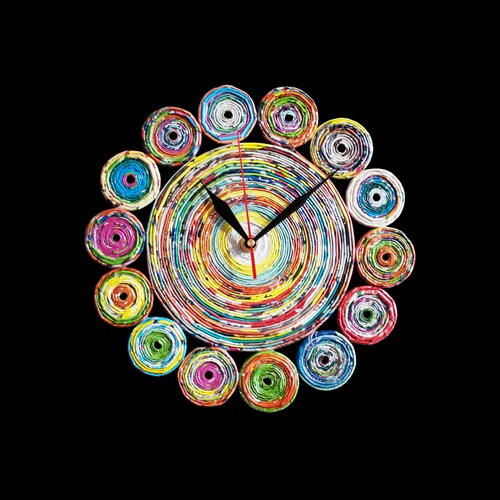 Very Large Rainbow Round Hand Made Paper Wall Clock No Ticking Etsy