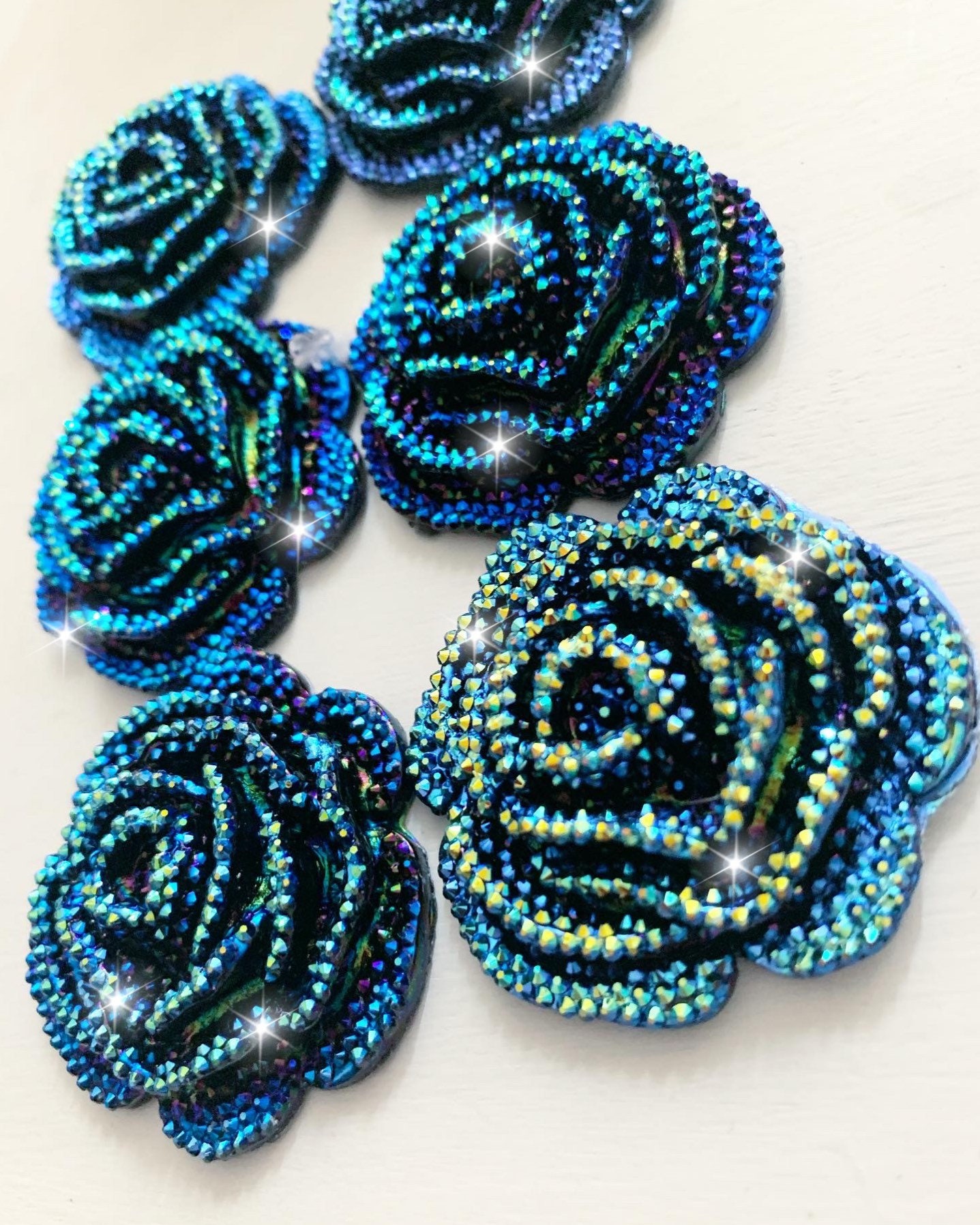 6 Beautiful extra large 42mm resin flat back flowers ab blue / Etsy