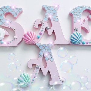 Letras independientes de MDF de 12 cm, diseño de sirena, hecho a medida, cualquier color, cualquier letra, precio por letra